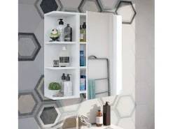Módulo de banheiro em branco brilhante com 3 prateleiras para armazenamento ideal