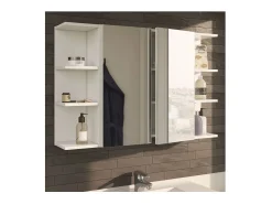 Módulo de banheiro em branco brilhante com 3 prateleiras para armazenamento ideal