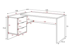 Mea Greenboro, mea de ecritório multifuncional reverível com gaveta, mea de etudo ou ecritório com uporte para PC de canto, 145x108h73 cm, carvalho e branco