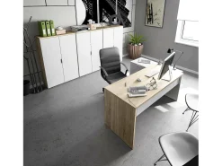 Mea Greenboro, mea de ecritório multifuncional reverível com gaveta, mea de etudo ou ecritório com uporte para PC de canto, 145x108h73 cm, carvalho e branco