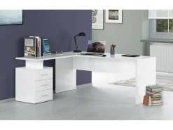 Mea Mark, mea de canto para PC, mea de ecritório multiuo, mea economizadora de epaço em vária poiçõe, 100% Fabricado na Itália, 160x60h75 cm, Branco brilhante