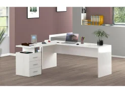 Mea Mark, mea de canto para PC, mea de ecritório multiuo, mea economizadora de epaço em vária poiçõe, 100% Fabricado na Itália, 160x60h75 cm, Branco brilhante