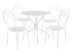 Mesa + 4 cadeiras de jardim metal estilo ferro forjado -branco - GUERMANTES