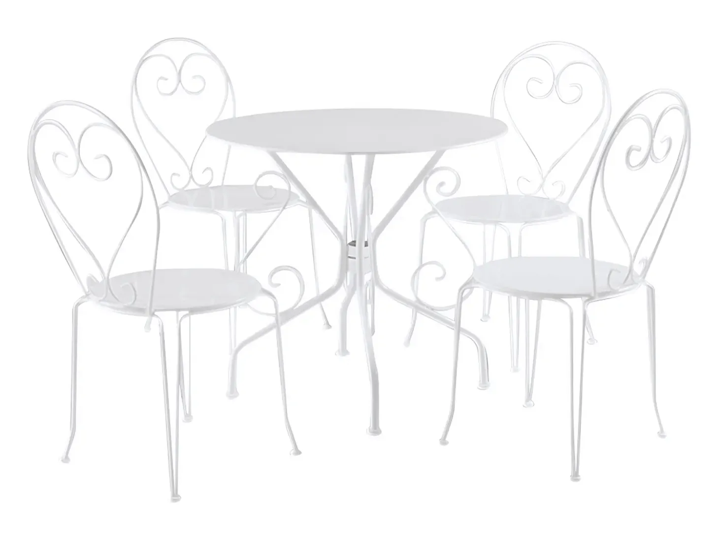 Mesa + 4 cadeiras de jardim metal estilo ferro forjado -branco - GUERMANTES