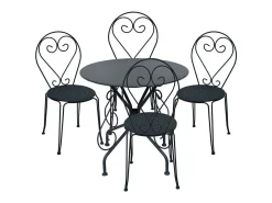 Mesa + 4 cadeiras de jardim em metal estilo ferro forjado - GUERMANTES