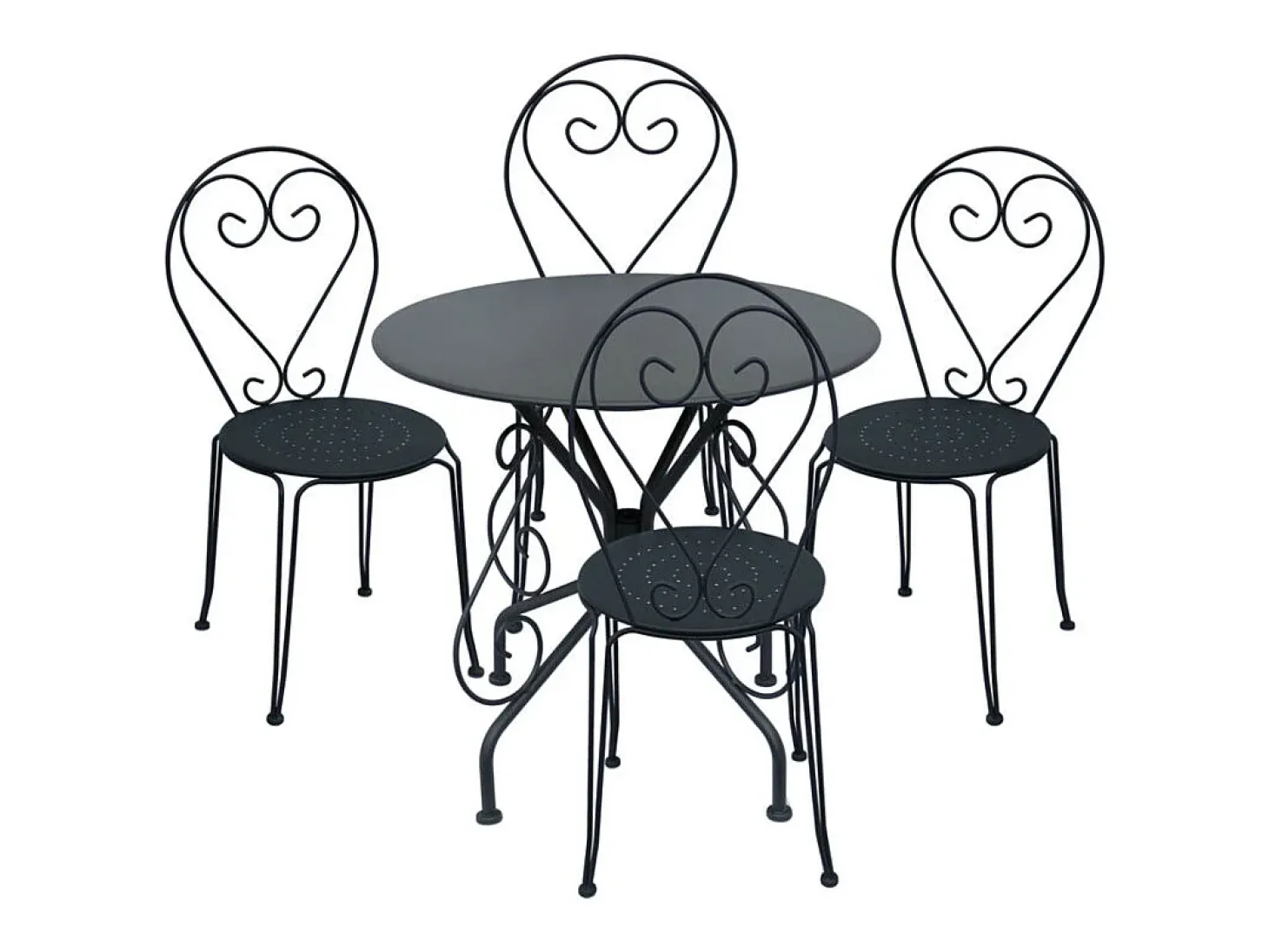 Mesa + 4 cadeiras de jardim em metal estilo ferro forjado - GUERMANTES