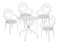 Mesa + 4 cadeirões de jardim em metal estilo ferro forjado - GUERMANTES