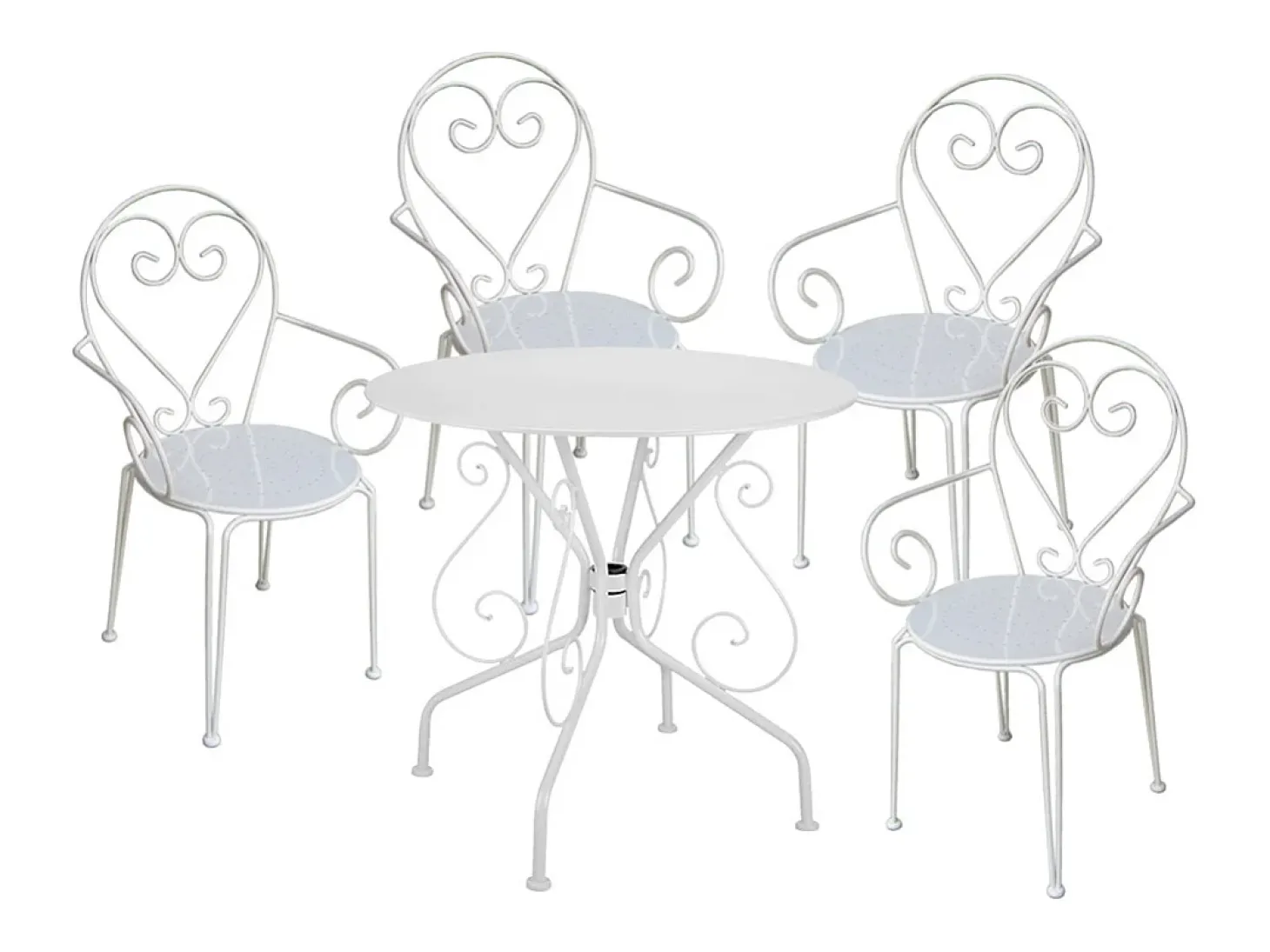 Mesa + 4 cadeirões de jardim em metal estilo ferro forjado - GUERMANTES