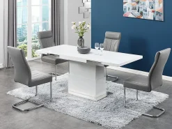 Mesa 2 em 1: mesa de jantar e mesa de centro. 4 a 6 lugares. MDF lacado. Branco. LAURIA