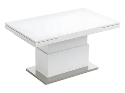 Mesa 2 em 1: mesa de jantar e mesa de centro. 4 a 6 lugares. MDF lacado. Branco. LAURIA