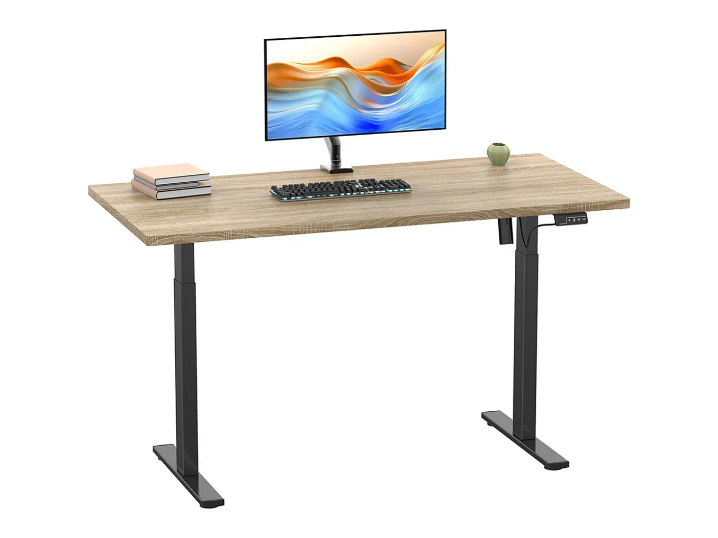 Mesa ajustável de altura VCM | Stepless 71-120 cm Altura elétrica ajustável | Dimensões do computador 140x50 | Mesa de escritório Lona (Preto / Sonoma Oak)