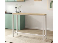 Mesa alta de cozinha e sala de jantar em branco e sonoma de 140x100x40 cm Ani