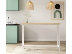 Mesa alta de cozinha e sala de jantar em branco e sonoma de 140x100x40 cm Ani
