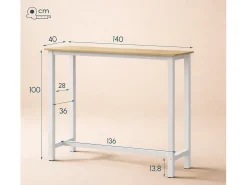 Mesa alta de cozinha e sala de jantar em branco e sonoma de 140x100x40 cm Ani