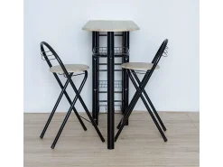 Mesa Alta de Cozinha Escritório Industrial Preta/Madeira Clara + 2 Bancos 40x88x120 cm