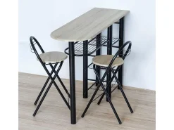 Mesa Alta de Cozinha Escritório Industrial Preta/Madeira Clara + 2 Bancos 40x88x120 cm