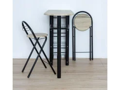 Mesa Alta de Cozinha Escritório Industrial Preta/Madeira Clara + 2 Bancos 40x88x120 cm