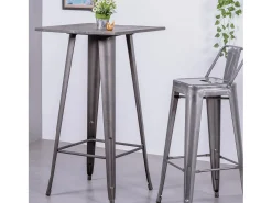 Mesa alta industrial em aço envelhecido e madeira escura - Bistro - Antiguidade