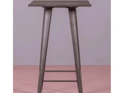 Mesa alta industrial em aço envelhecido e madeira escura - Bistro - Antiguidade