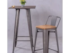Mesa alta industrial em aço envelhecido e madeira escura - Bistro - Antiguidade