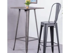 Mesa alta industrial em aço envelhecido e madeira escura - Bistro - Antiguidade