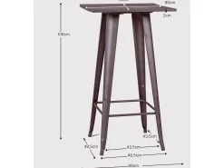 Mesa alta industrial em aço envelhecido e madeira escura - Bistro - Antiguidade