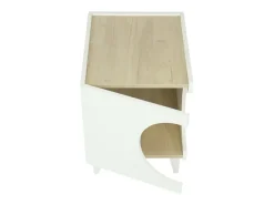 Mesa Animal Ellie, cor Branco e Carvalho, orifício de entrada lateral, 1 porta, 46x37x49cm