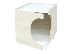 Mesa Animal Ellie, cor Carvalho e Branco, orifício de entrada lateral, 1 porta, 46x37x49cm