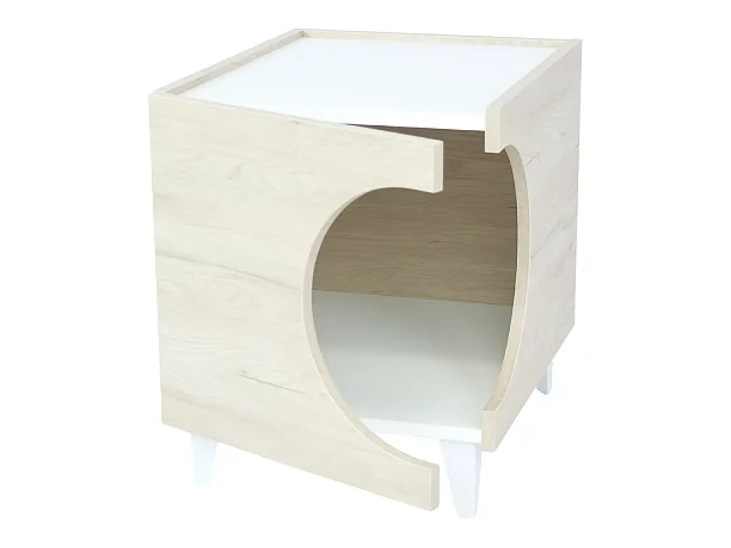 Mesa Animal Ellie, cor Carvalho e Branco, orifício de entrada lateral, 1 porta, 46x37x49cm