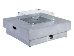 Mesa braseiro cinza a gás quadrada com lareira quadrada no centro em MGO - SEROZA