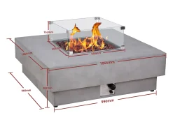 Mesa braseiro cinza a gás quadrada com lareira quadrada no centro em MGO - SEROZA
