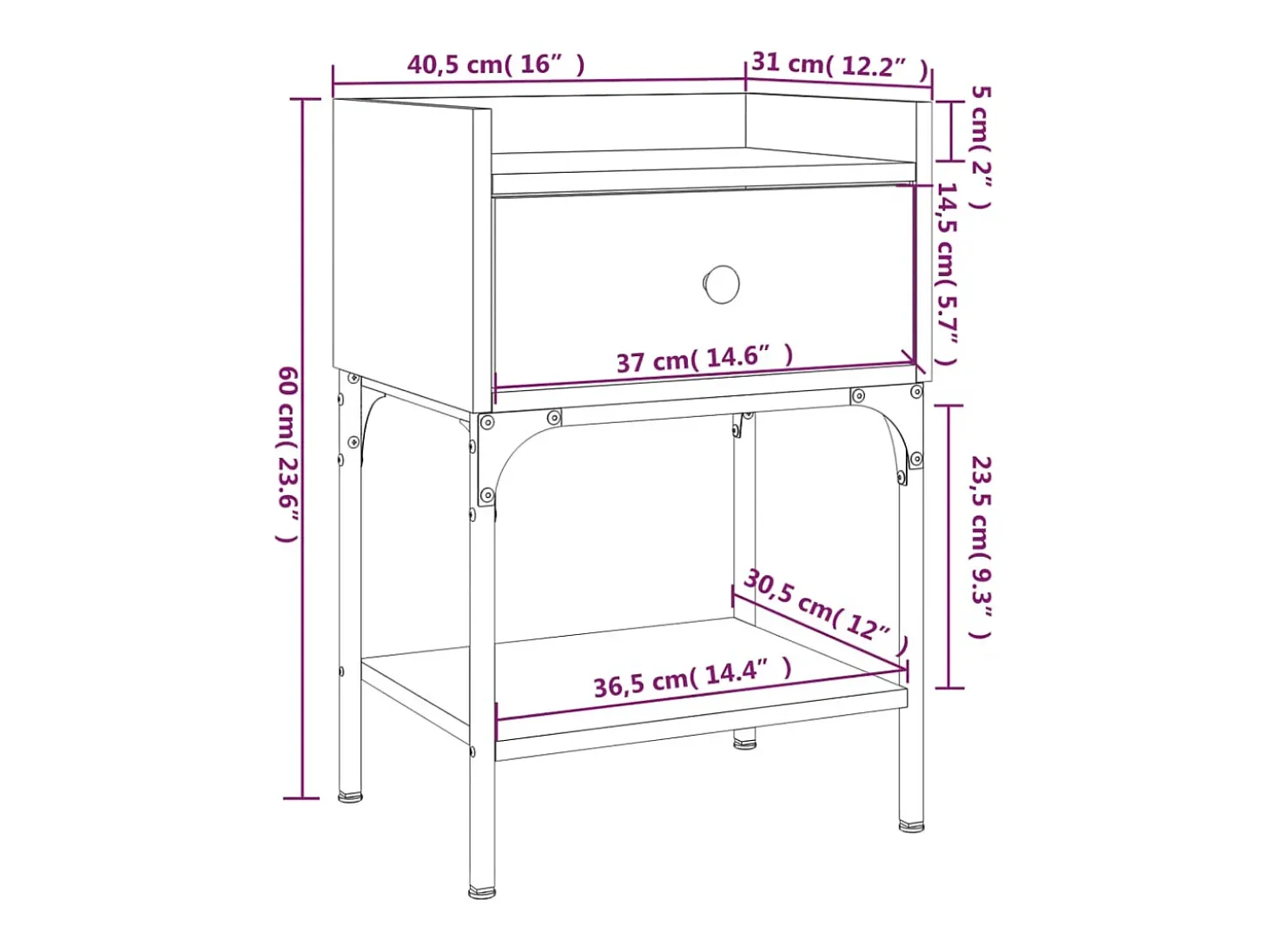 Mesa cabeceira 40,5x31x60 cm derivados madeira carvalho sonoma