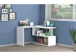 Mesa Candido, Mesa de canto para PC, Mesa de escritório multiuso, Mesa multiposições que economiza espaço, 100% Fabricado na Itália, 120x50h75 cm, Branco brilhante