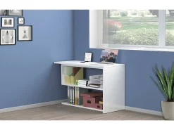 Mesa Candido, Mesa de canto para PC, Mesa de escritório multiuso, Mesa multiposições que economiza espaço, 100% Fabricado na Itália, 120x50h75 cm, Branco brilhante