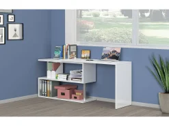 Mesa Candido, Mesa de canto para PC, Mesa de escritório multiuso, Mesa multiposições que economiza espaço, 100% Fabricado na Itália, 120x50h75 cm, Branco brilhante