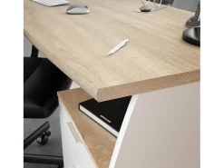 Mesa Carrollton, mesa de escritório, mesa de estudo para PC com 3 gavetas, 136x67h74 cm, Branco e Carvalho