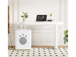 Mesa com nicho para animais - 117×50×76 cm - Pés reforçados - Para animais de porte M a XL - Acabamento laqueado - Branco