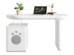 Mesa com nicho para animais - 117×50×76 cm - Pés reforçados - Para animais de porte M a XL - Acabamento laqueado - Branco