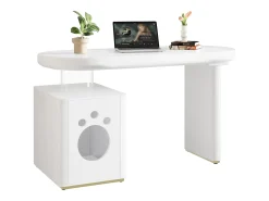Mesa com nicho para animais - 117×50×76 cm - Pés reforçados - Para animais de porte M a XL - Acabamento laqueado - Branco