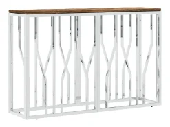 Mesa consola aço inoxidável e madeira recuperada maciça