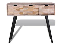 Mesa consola com 3 gavetas, madeira de teca reciclada
