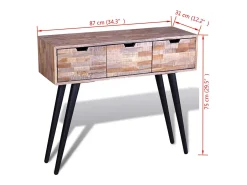 Mesa consola com 3 gavetas, madeira de teca reciclada
