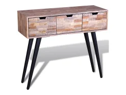 Mesa consola com 3 gavetas, madeira de teca reciclada