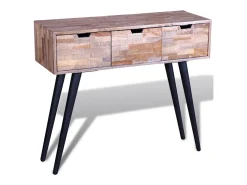 Mesa consola com 3 gavetas, madeira de teca reciclada