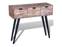 Mesa consola com 3 gavetas, madeira de teca reciclada
