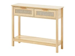 Mesa Consola em vime SucceBuy com 2 Gavetas e porta de Correr, Acabamento Natural