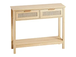Mesa Consola em vime SucceBuy com 2 Gavetas e porta de Correr, Acabamento Natural