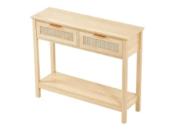 Mesa Consola em vime SucceBuy com 2 Gavetas e porta de Correr, Acabamento Natural