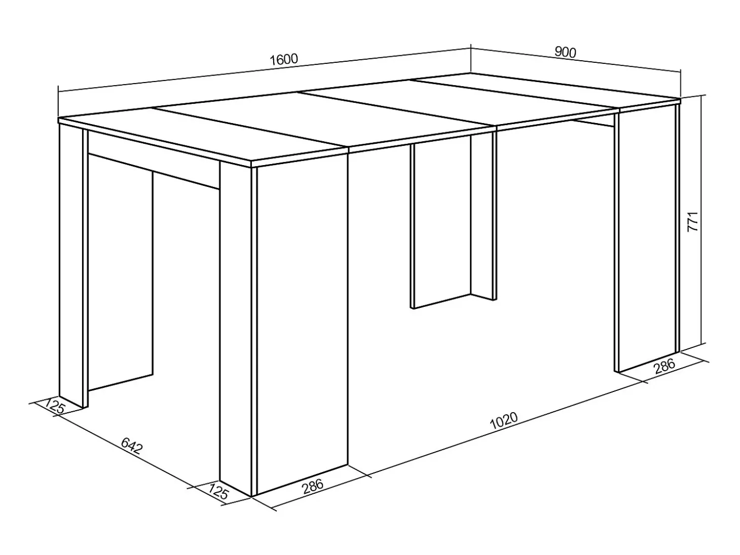 Mesa Consola Extensível, 160x90x77cm, Para 8 pessoas, Mesa de Jantar, Preto