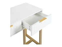 Mesa consola moderna, com 2 gavetas, pés ajustáveis, Branco e Dourado
